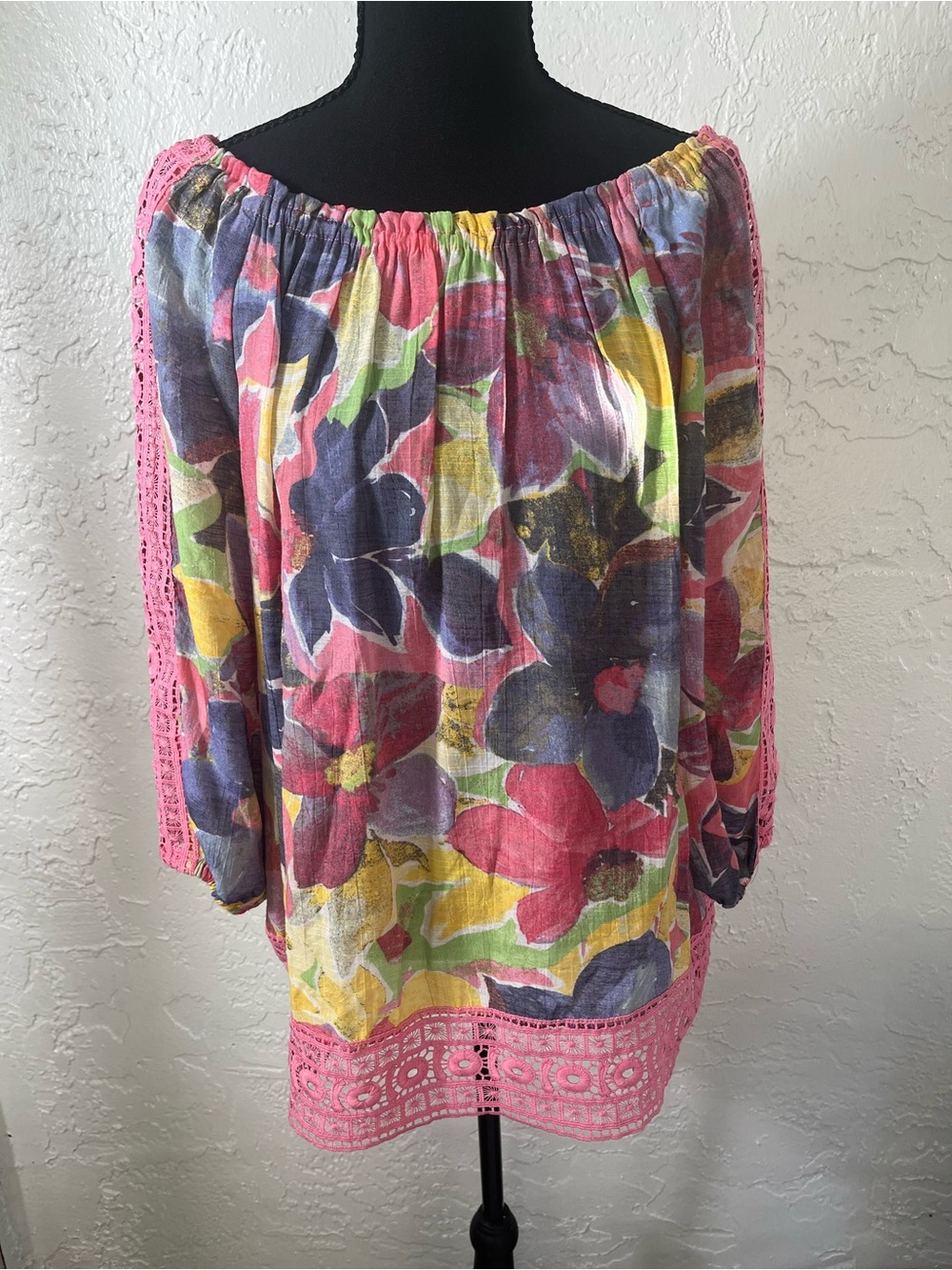 Hope &‎ Harlow Floral Boho Peasant Top Crochet Trim Small